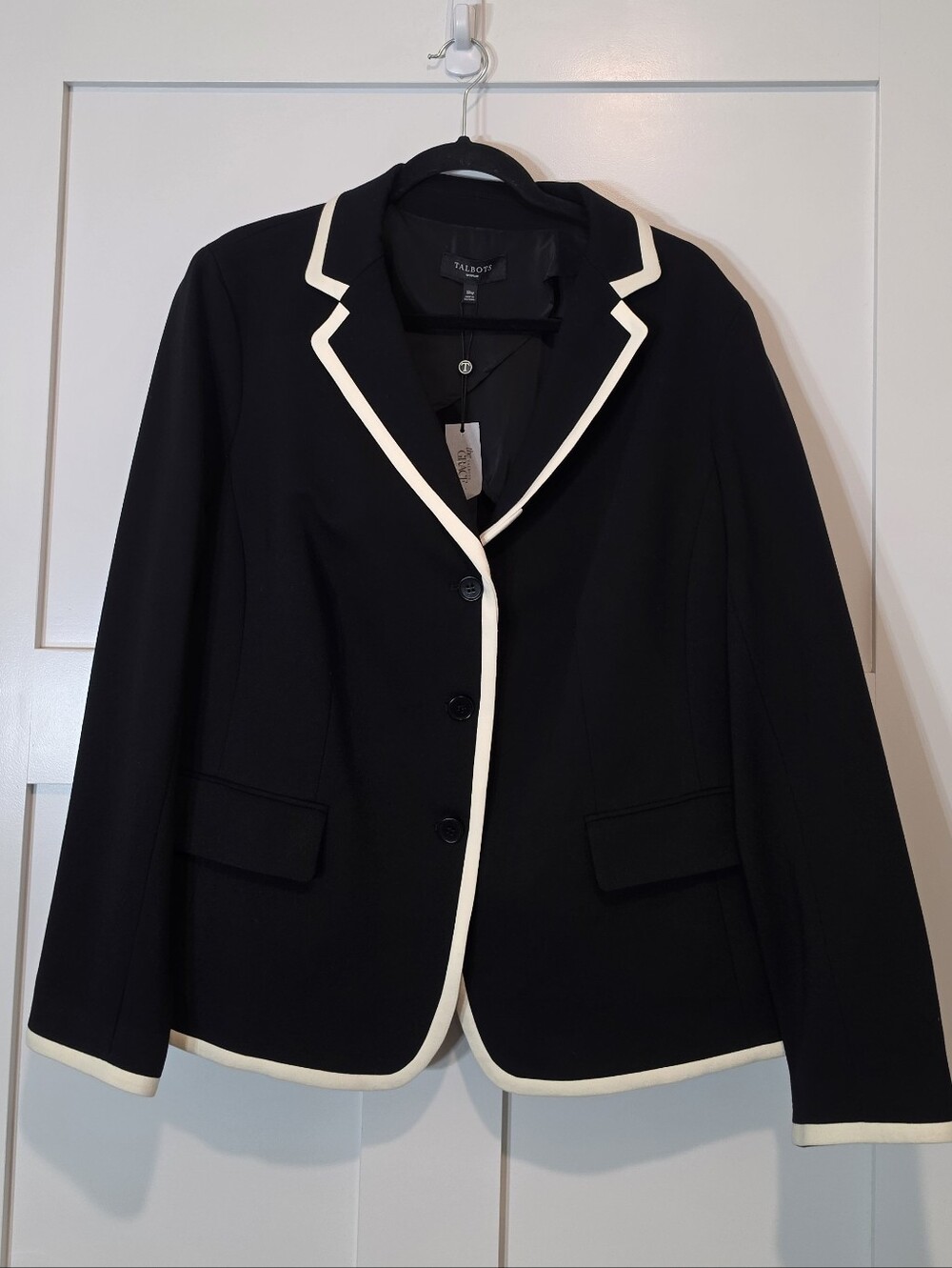 Talbots Grace Fit Three Button Suit Blazer Black Ivory Size 18W New With Tags